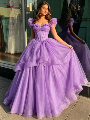 Purple Tulle Straps Quinceanera Dress
