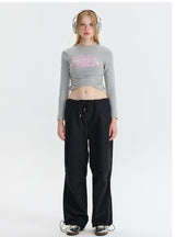 Printed Letters Slim Pleated Top