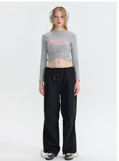 Printed Letters Slim Pleated Top