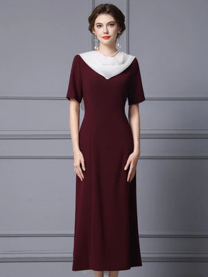 Burgundy Short Sleeve Pleats Mother Of The Bride Dress