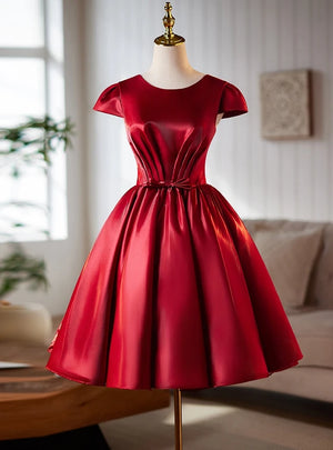 Red Satin Cap Sleeve Homecoming Dress