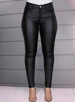 Solid Color PU Leather Casual Pants