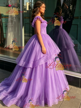Purple Tulle Straps Quinceanera Dress