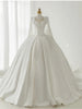 White Ball Gown Satin Pleats Pearls Wedding Dress