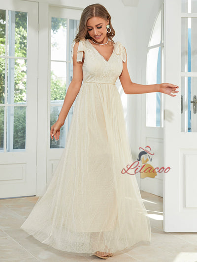 Apricot Lace V-neck Parom Dress