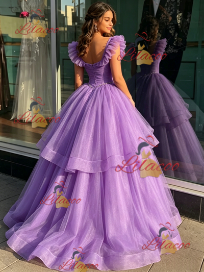 Purple Tulle Straps Quinceanera Dress