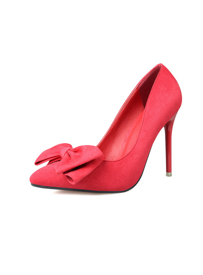 High Heel Pointed Suede Bow Shoes