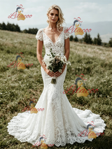 White Mermaid Lace V-neck Wedding Dress