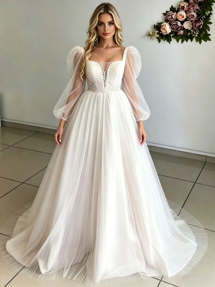 Tulle Long Sleeve Wedding Dress