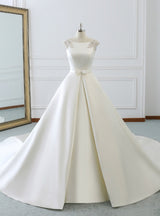 White Satin Backless Wedding Dress