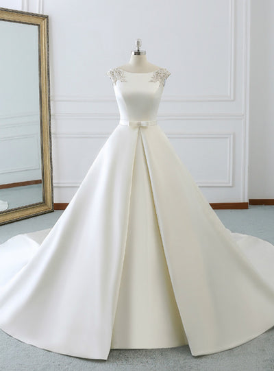 White Satin Backless Wedding Dress