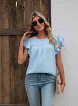 Solid Color Round Neck Short Sleeve Chiffon T-shirt