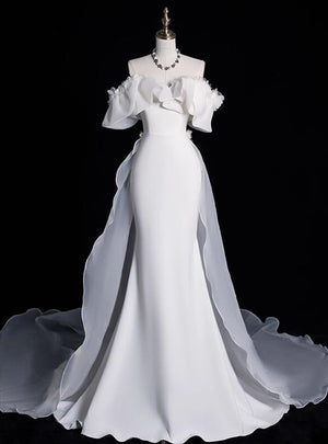 White Mermaid Flower Off the Shoulder Wedding Dress