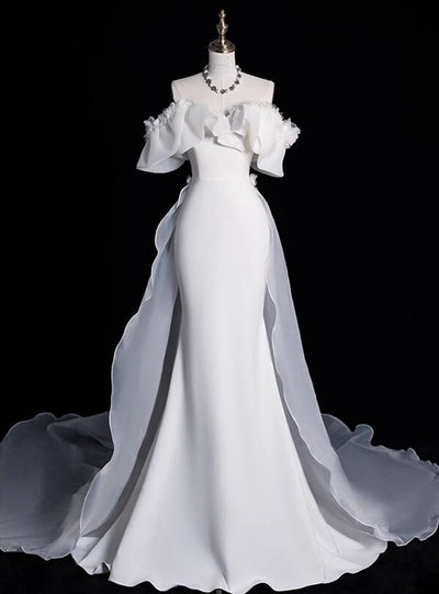 White Mermaid Flower Off the Shoulder Wedding Dress