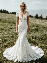 White Mermaid Lace V-neck Wedding Dress