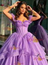 Purple Tulle Straps Quinceanera Dress