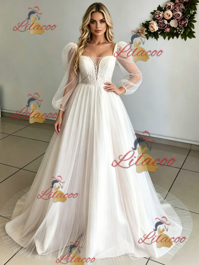 Tulle Long Sleeve Wedding Dress