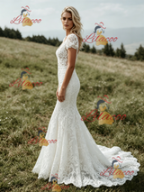 White Mermaid Lace V-neck Wedding Dress