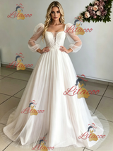 Tulle Long Sleeve Wedding Dress
