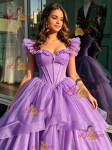 Purple Tulle Straps Quinceanera Dress
