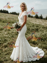 White Mermaid Lace V-neck Wedding Dress