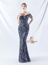 Mermaid Sequins Off the Shoulder Beading Prom Dress