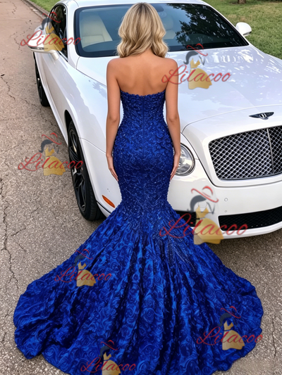 Navy Blue Mermaid Strapless Prom Dress