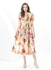 Long Printed Wrapped V-neck Dress