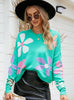 Long Sleeve Round Neck Flower Pullover Loose Sweater