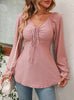 V-neck Drawstring Long Sleeve T-shirt