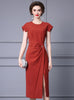 Brick-red Split Mother Of The Bride Dress