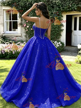Royal Blue Tulle Sequins Beading Quinceanera Dress
