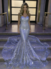 Silver Mermaid Sequins Strapless Prom Dress