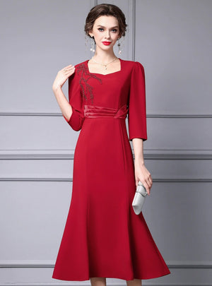 Red Short Sleeve Mother of the Bride Dress