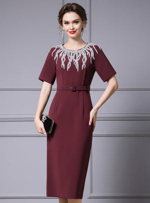 Burgundy Beading Mother Of The Bride Dress