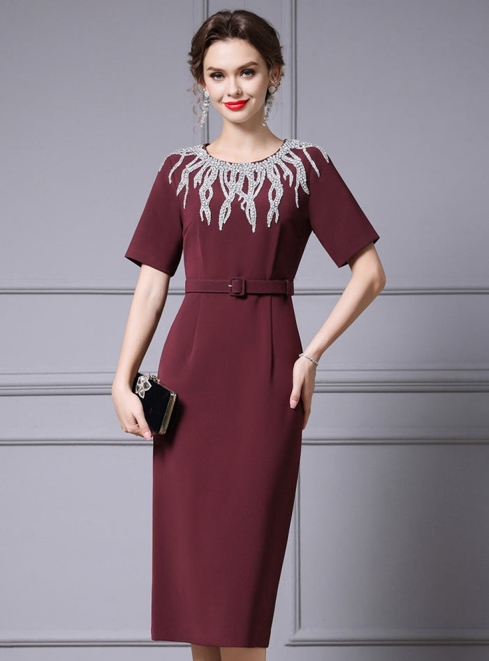 Burgundy Beading Mother Of The Bride Dress