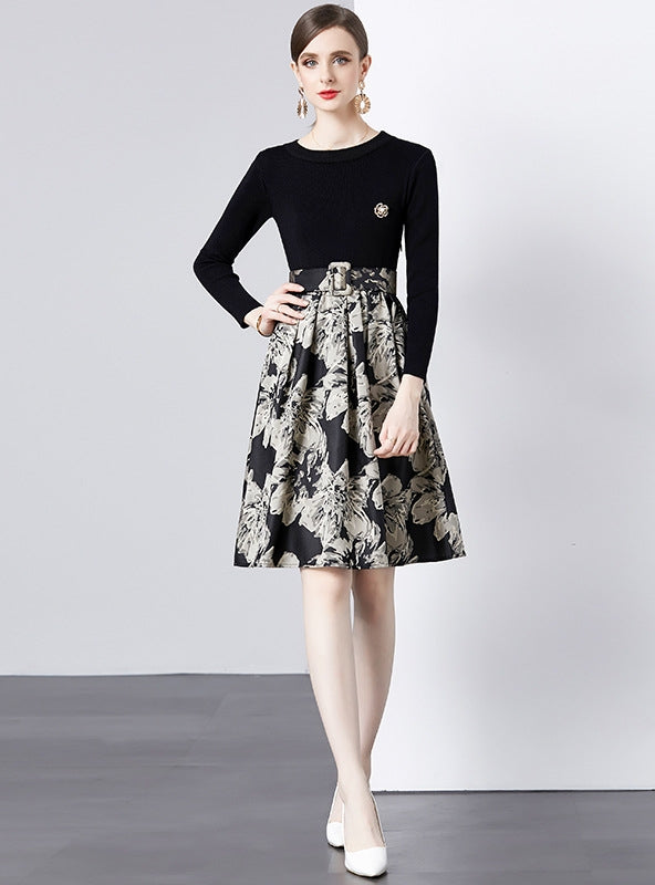 Retro Knitted Mosaic Jacquard Dress