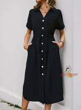 V-neck Pocket Solid Color Dress