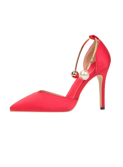 Shallow-mouthed Satin Hollow Pointed Metal Sandals