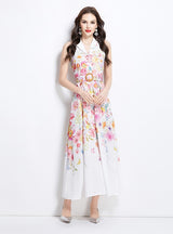 Sleeveless Oil Painting Flower Holiday Style Dress