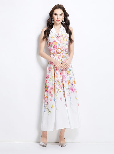 Sleeveless Oil Painting Flower Holiday Style Dress