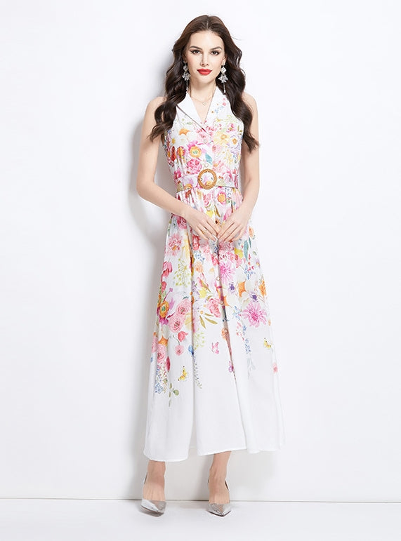 Sleeveless Oil Painting Flower Holiday Style Dress
