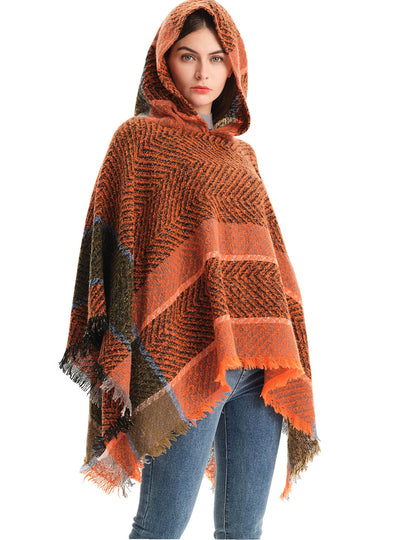 Fishbone Shawl Hooded Cape Cloak