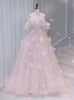 Pink Tulle Off the Shoulder 3D Flower Prom Dress
