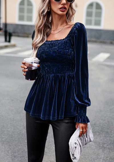Velvet Long Sleeve Shirt Top