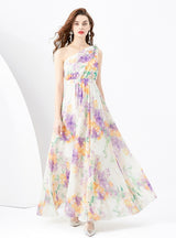 Bow Slim Long Floral Holiday Dress