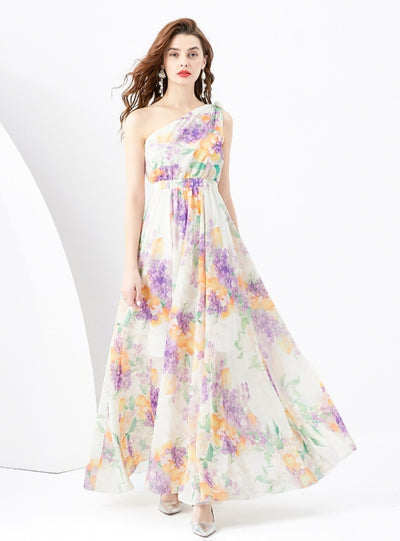 Bow Slim Long Floral Holiday Dress