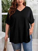 V-neck Loose Casual Split Short Sleeve T-shirt