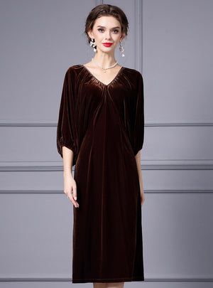 Coffee Velvet Mother Of The Bride Dress