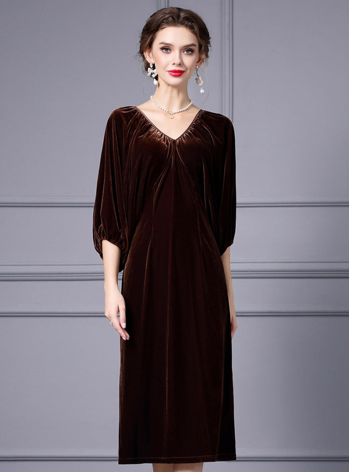 Coffee Velvet Mother Of The Bride Dress